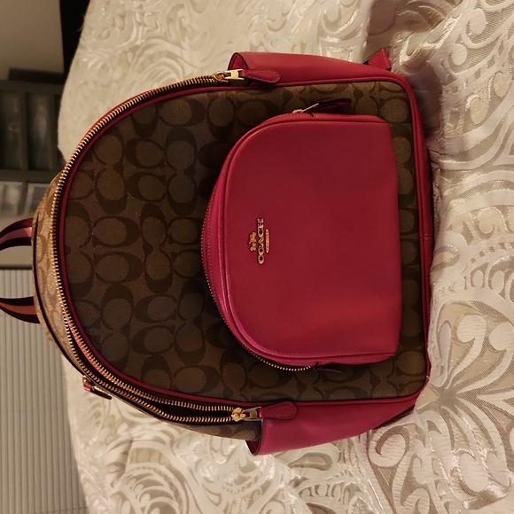 Like new pink coach backpack along with wristlet and small wallet - Picture 3 of 12